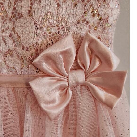 Jona Michelle GIRLS Lace Dress 5 Bow Tulle Glitter Party PINK GLITTER 5 - Picture 10 of 12